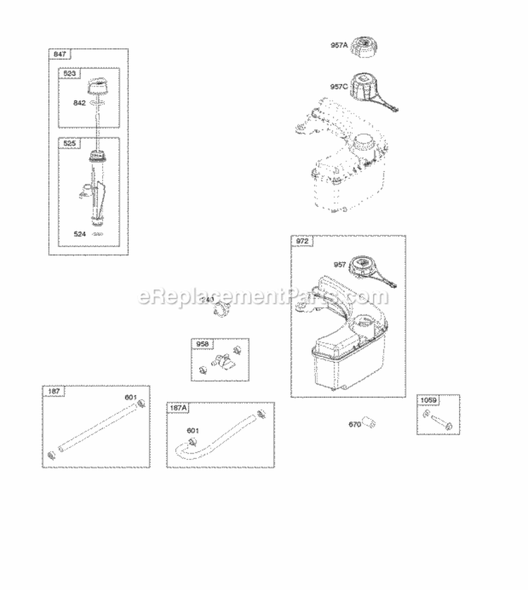 Fuel Supply Lubrication Diagram and Parts List for 12Q907-0133-B1  Briggs and Stratton Engine